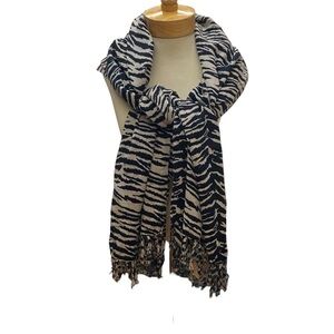 World Market Animal Print Scarf Wrap 100% Rayon Black Ivory Boho Lightweight
